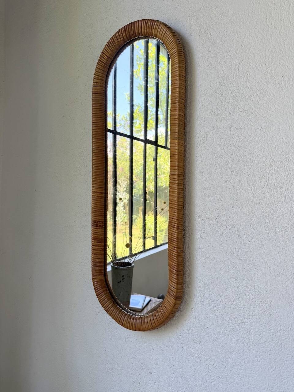 Miroir osier tressé Italie années 60 ovale