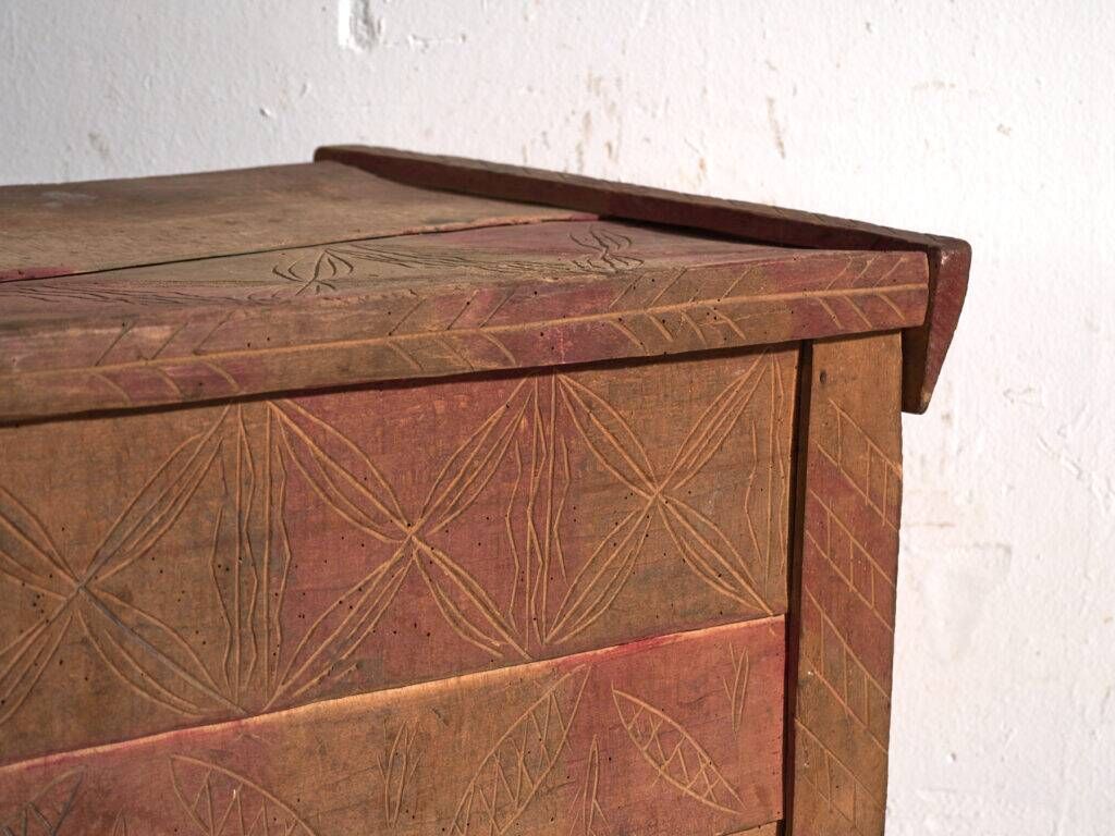 Antique carved pine chest – Central Europe, circa 1850