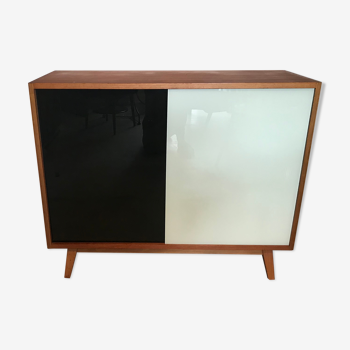 Buffet vitrine vintage pieds compas portes coulissantes