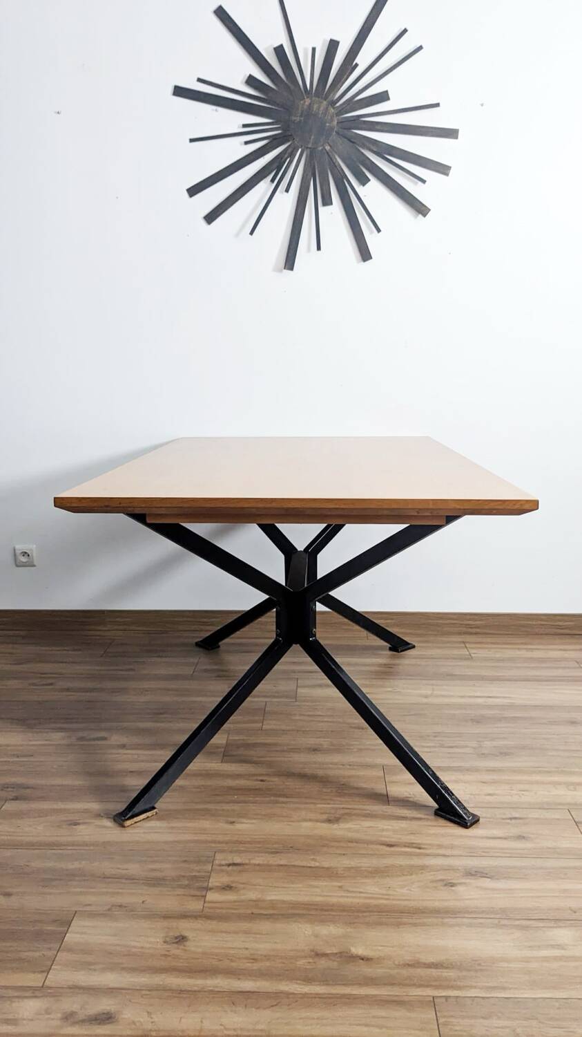 Extendable wooden and metal table, 80s