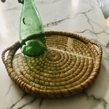 Turned wicker tray and vintage glass