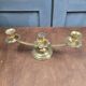 Vintage brass candle holder with 3 lights, flower drip trays, ideal for a centrepiece.
