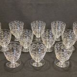 10 old port wine glasses in engraved art deco chiseled crystal