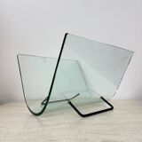 Post modern Fiam Italy curved glass magazine rack , 1980’s