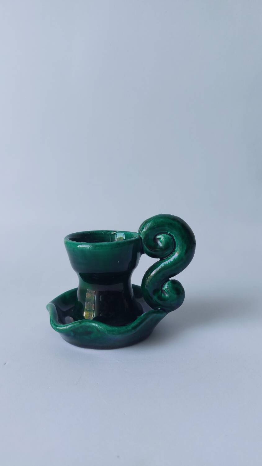 Green ceramic candlestick holder