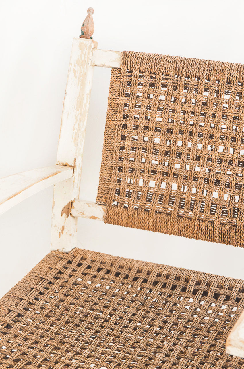 Set of vintage wooden and woven rope armchairs with a matching table. Spain, 1960s.