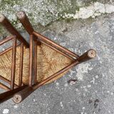 Pair tripod stool vintage design wood and straw