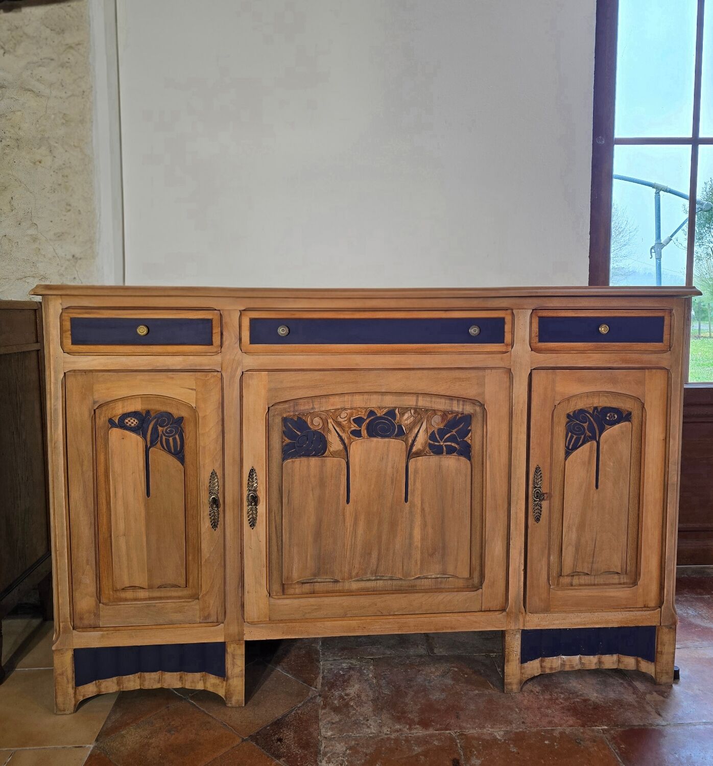 Buffet made of solid cherry wood, late Art Nouveau.