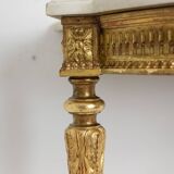 Gilded and carved wooden console table, marble top, circa 1880
