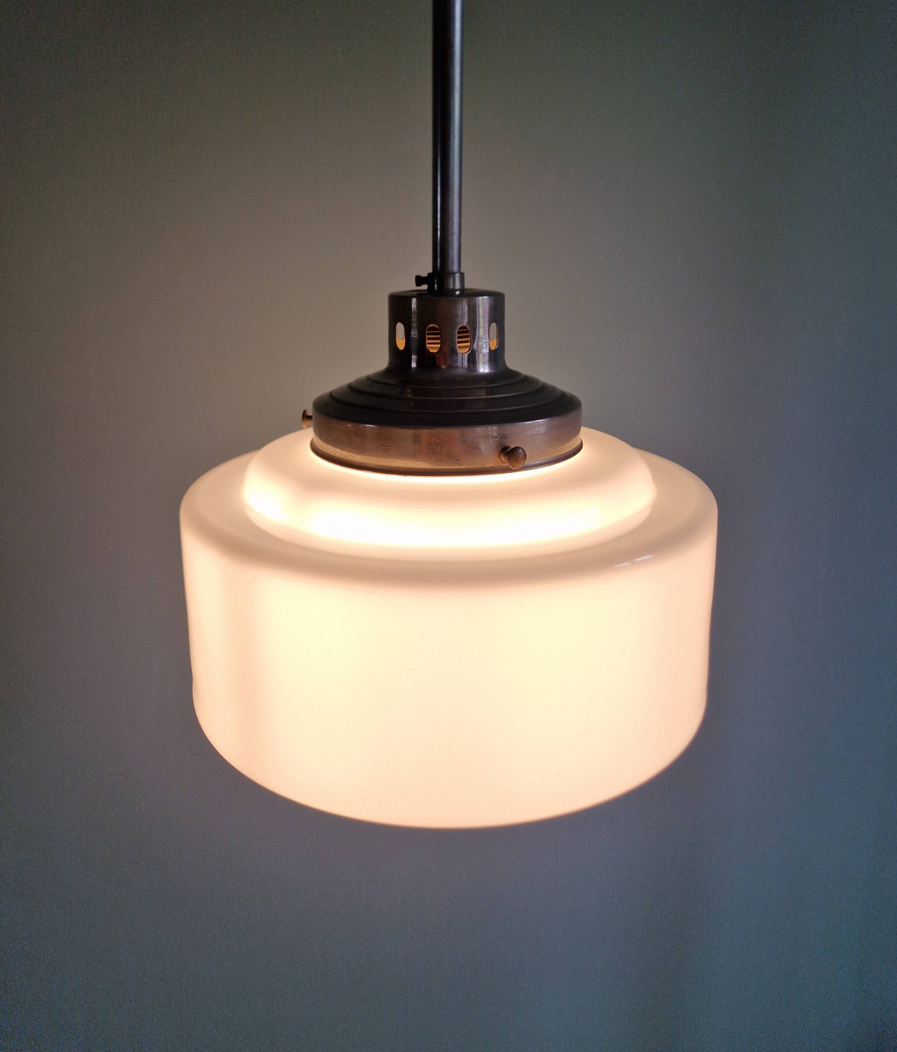 Art Deco pendant light in white opaline glass, 1930s