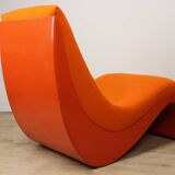 Vintage organic armchair in orange fabric and fiber, 1970