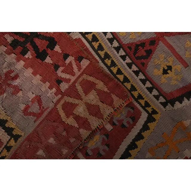 1970s Vintage Turkish Oushak Handmade Wool Cotton Red Runner Rug 70x354