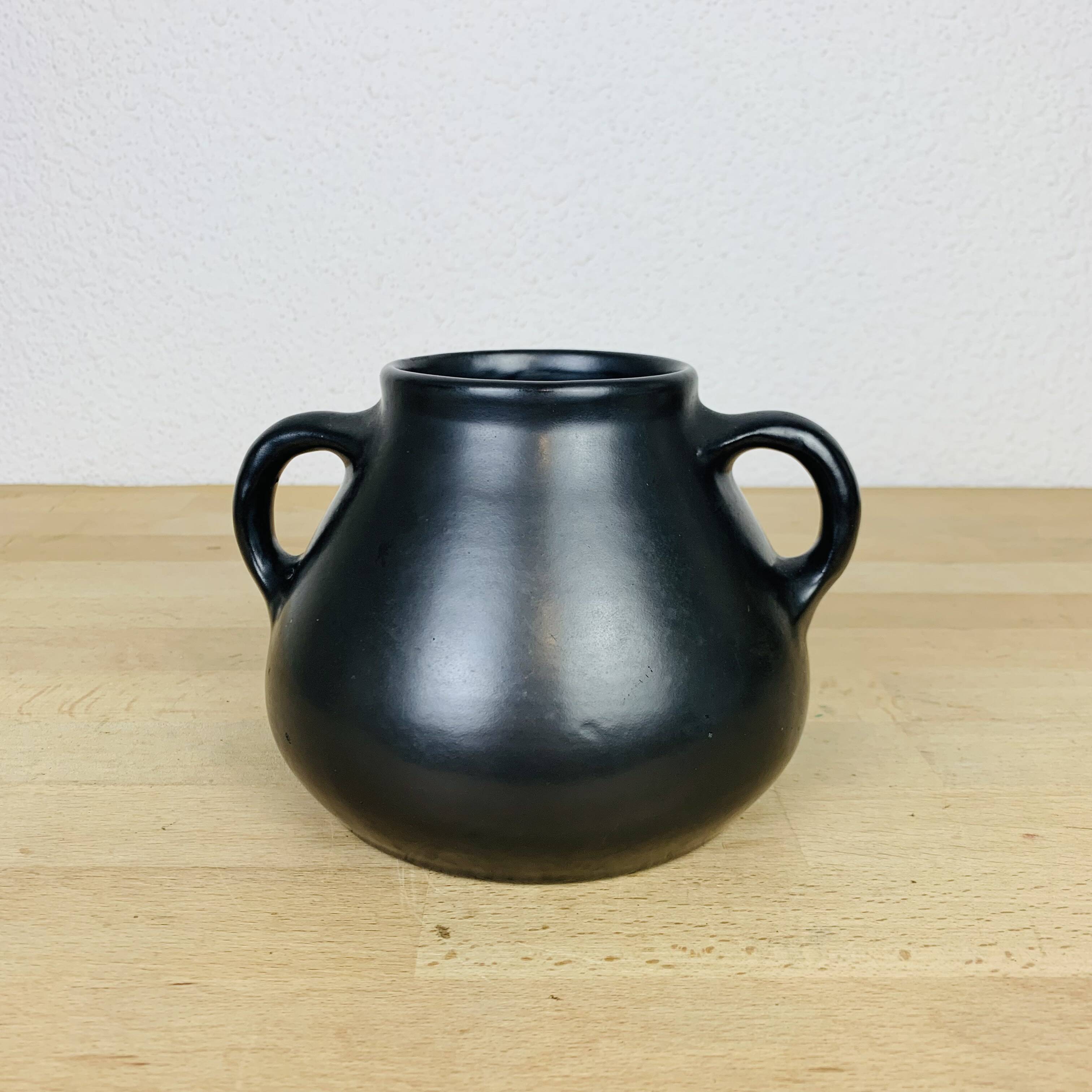 Black ceramic pot-bellied vase from the 50s