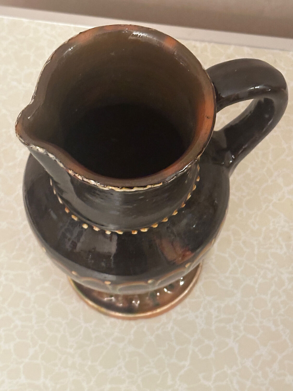 Vintage Romanian glazed pottery pitcher