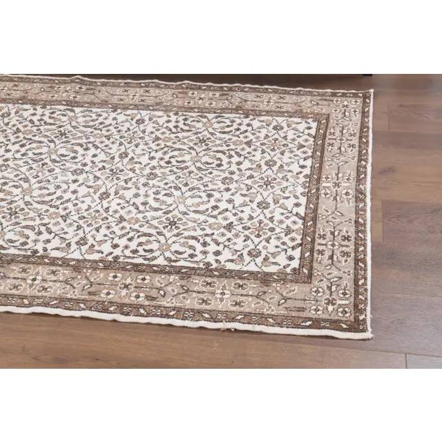 Vintage Turkish Oushak Handmade Wool Cotton White Area Rug 119x202