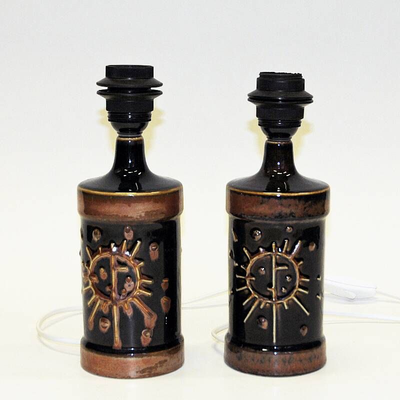 Tablelamp pair Fibula in brown glazed ceramic by Carl Harry Stålhane - Sweden 1960s
