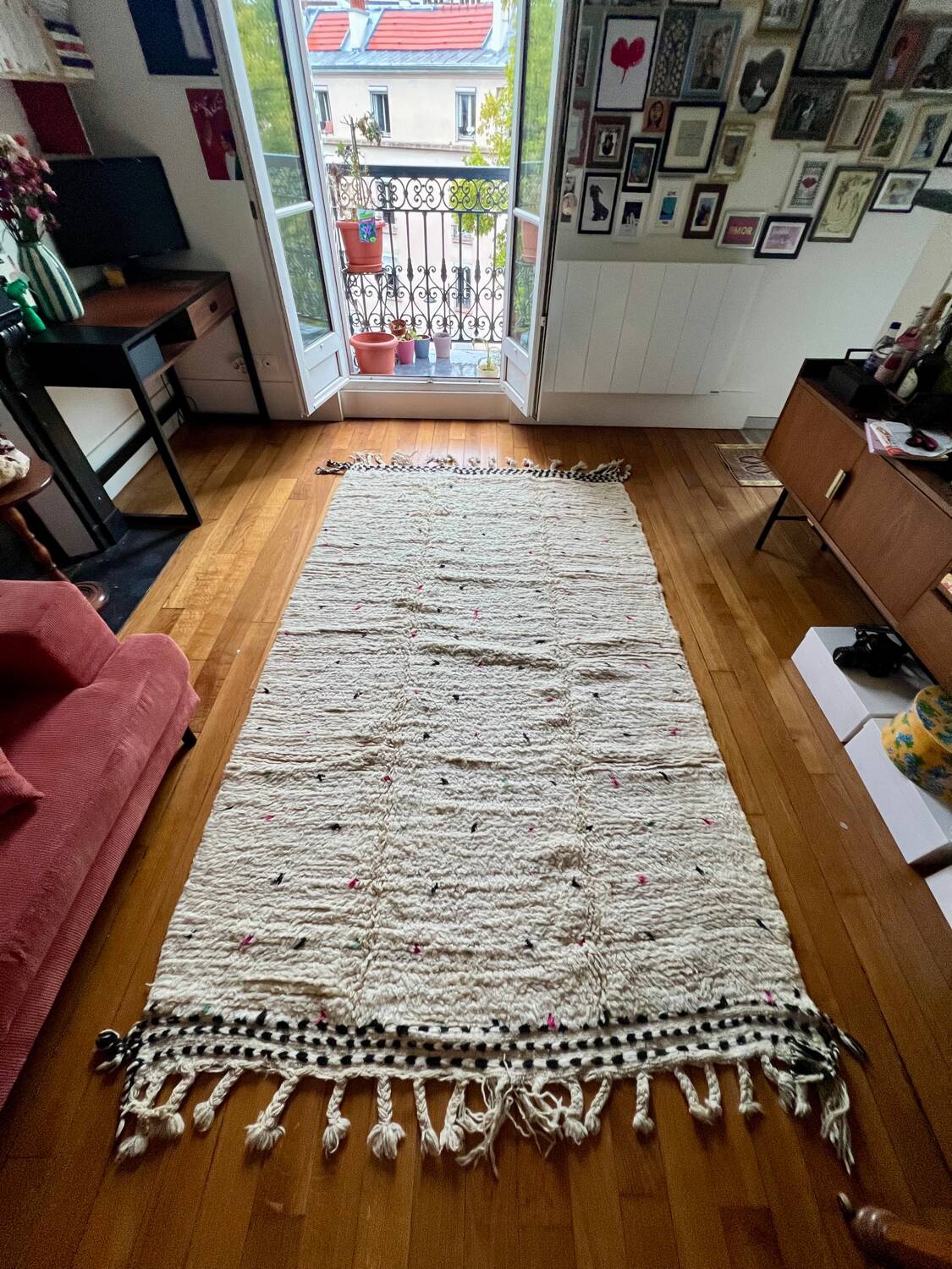 Berber Beni Ouarain handmade rug with colorful polka dots, 100% wool