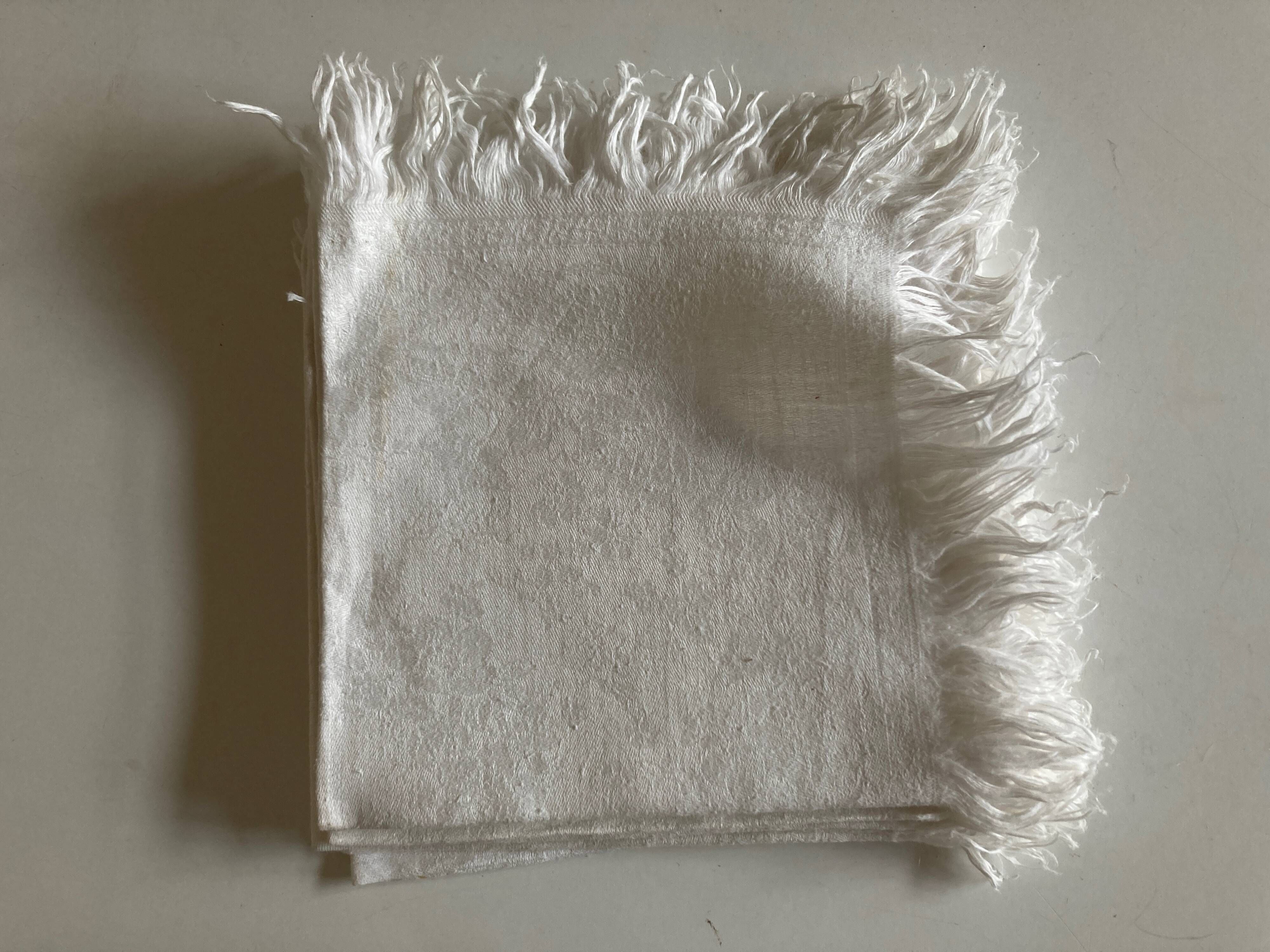 Set of 8 fringed napkins in 19th century linen damask