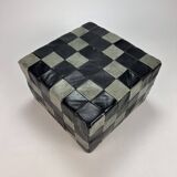 Vintage leather patchwork pouf, 1980s