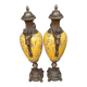 Paire de grands vases couverts - 60cm - faïence jaune