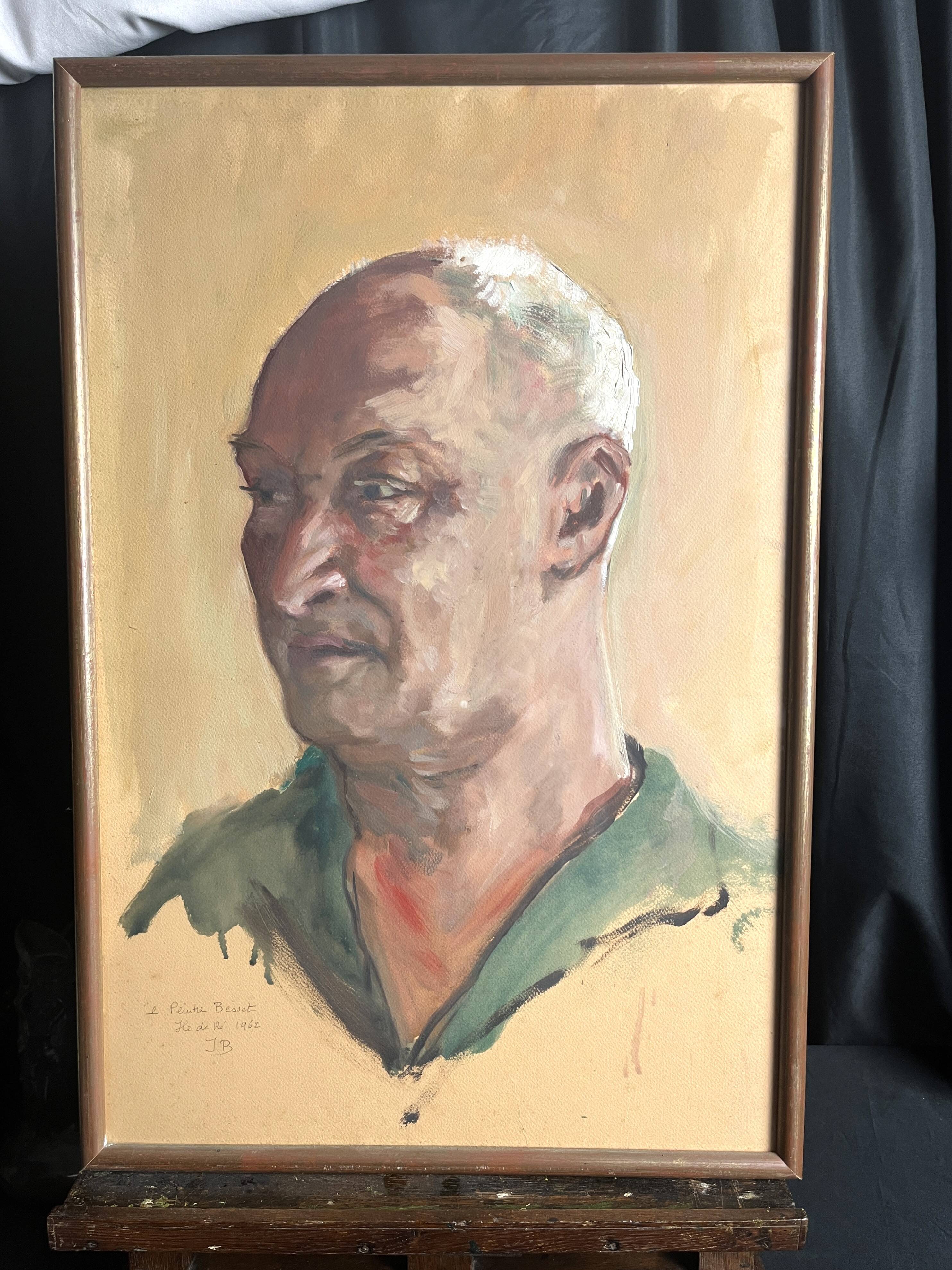 Tableau huile HSP portrait de Besset signé daté XXème