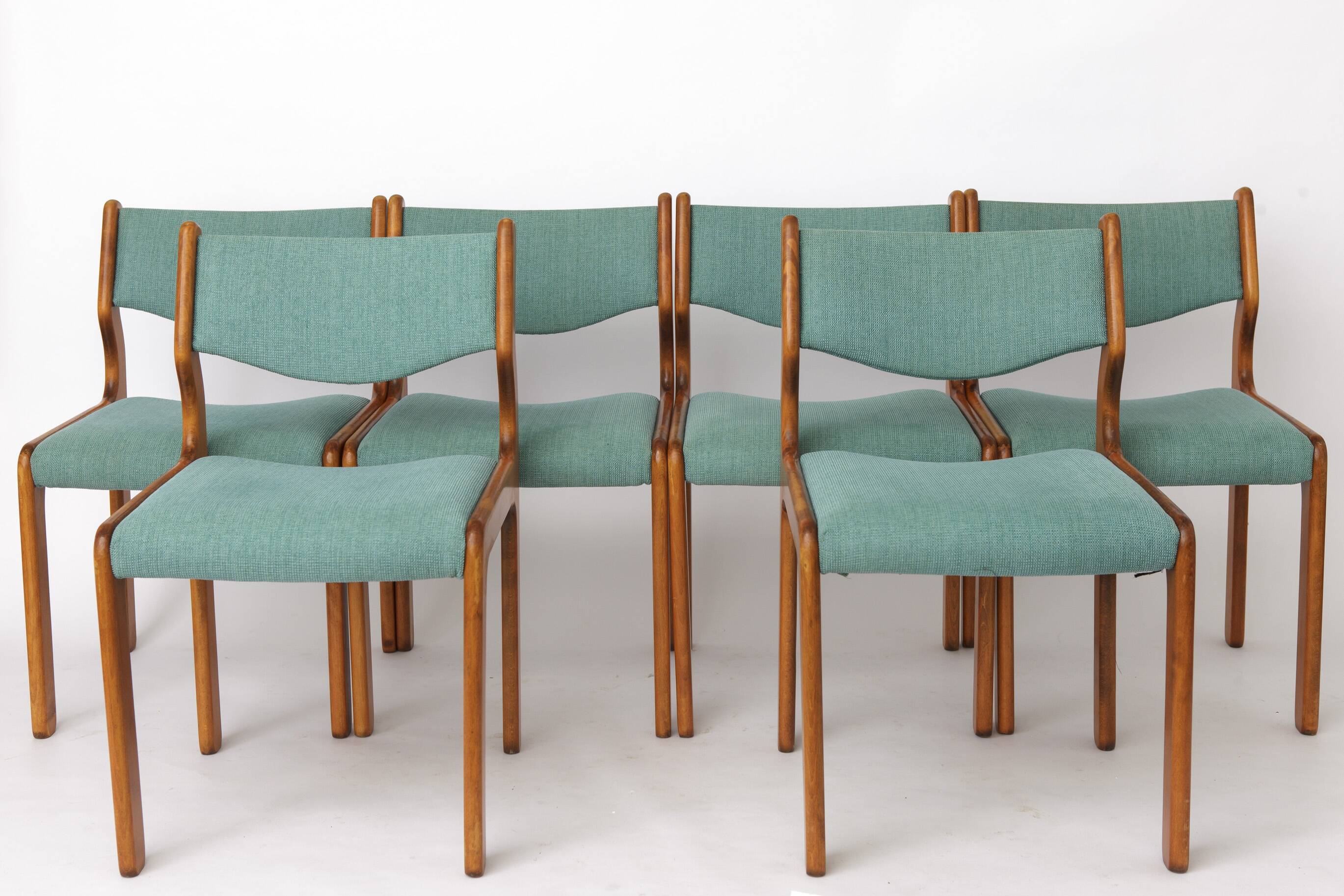 Set of 6 Vintage Beech Dining Chairs Germany 1970s Mid Century Modern