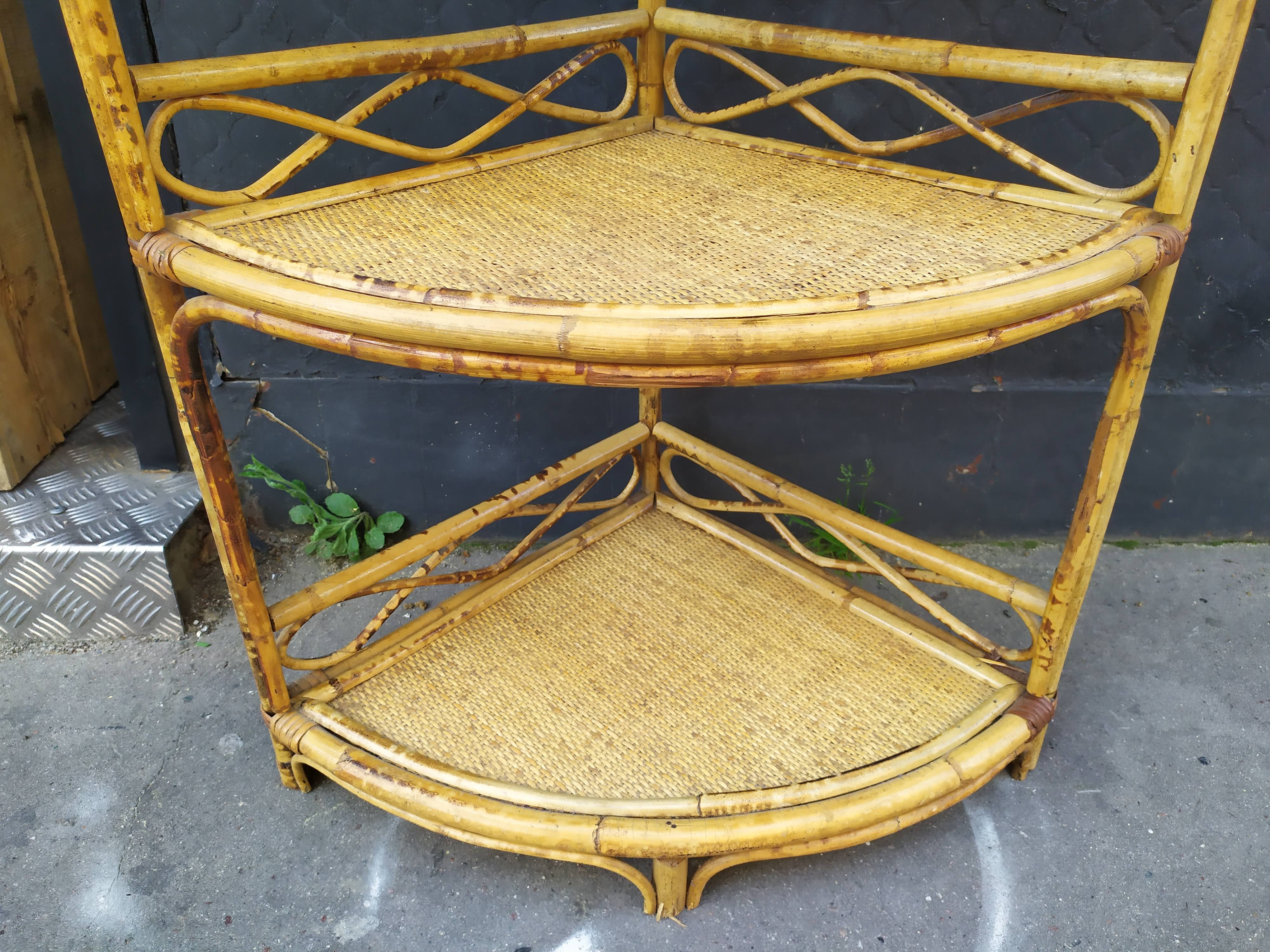 Vintage rattan corner shelf