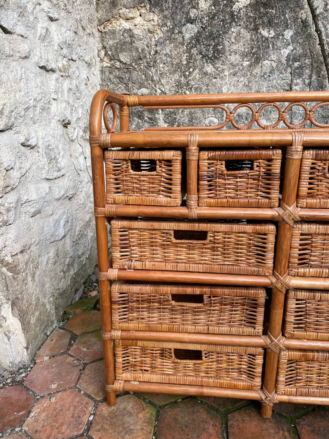 Vintage rattan chest of drawers