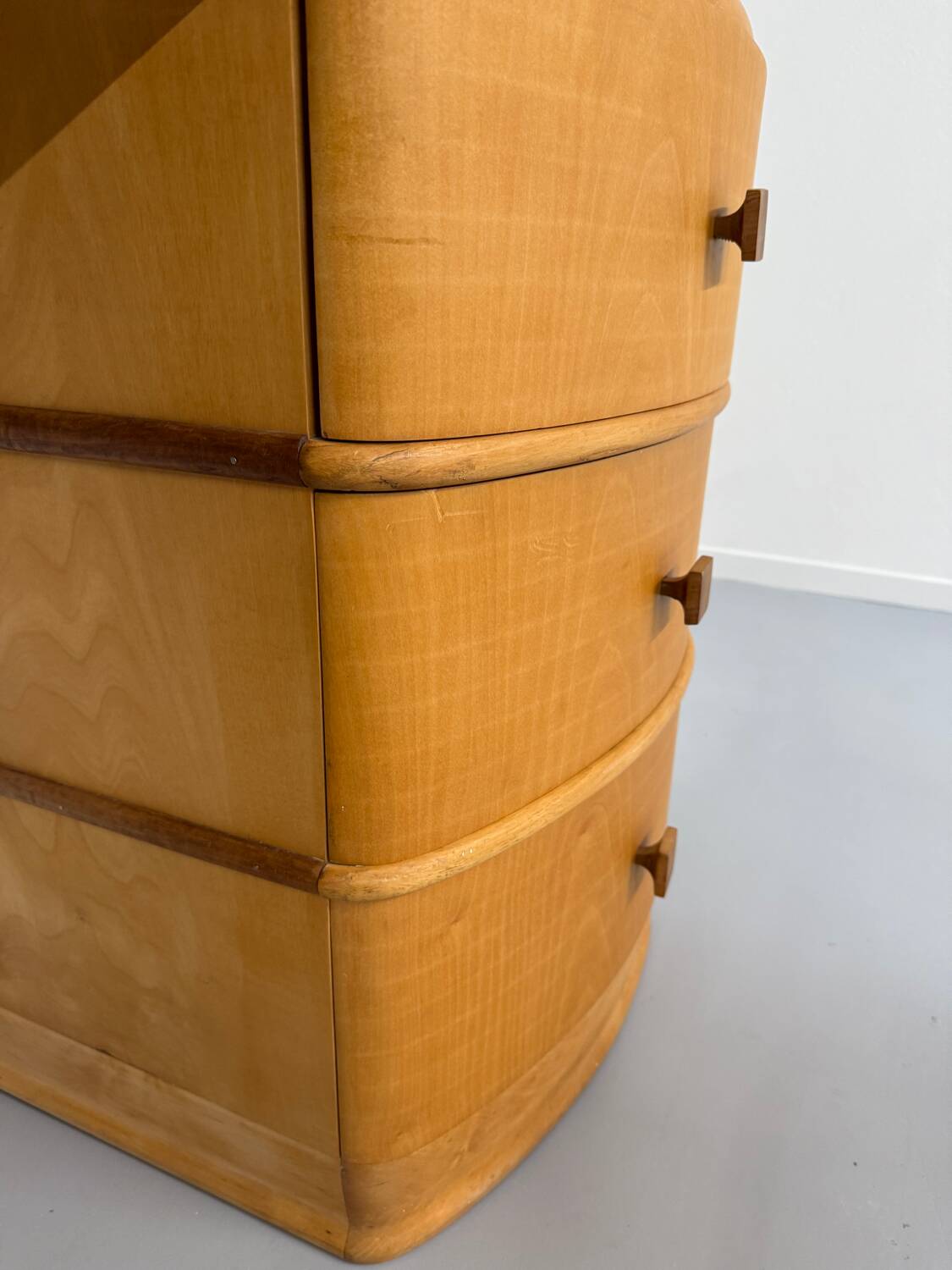 Old beech desk in art deco style with drawer, vintage 60s