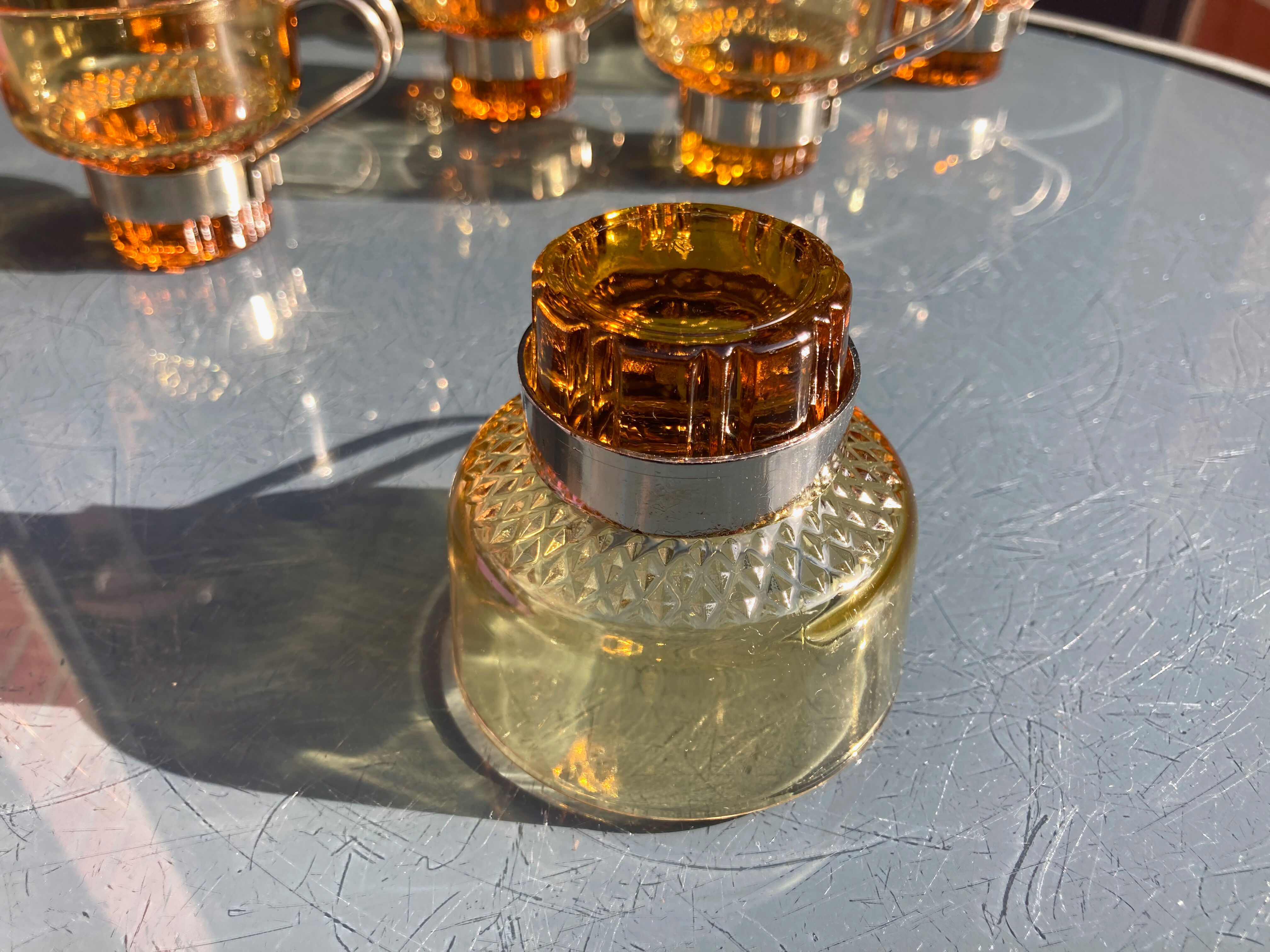 8 cups vintage steel and glass Italy