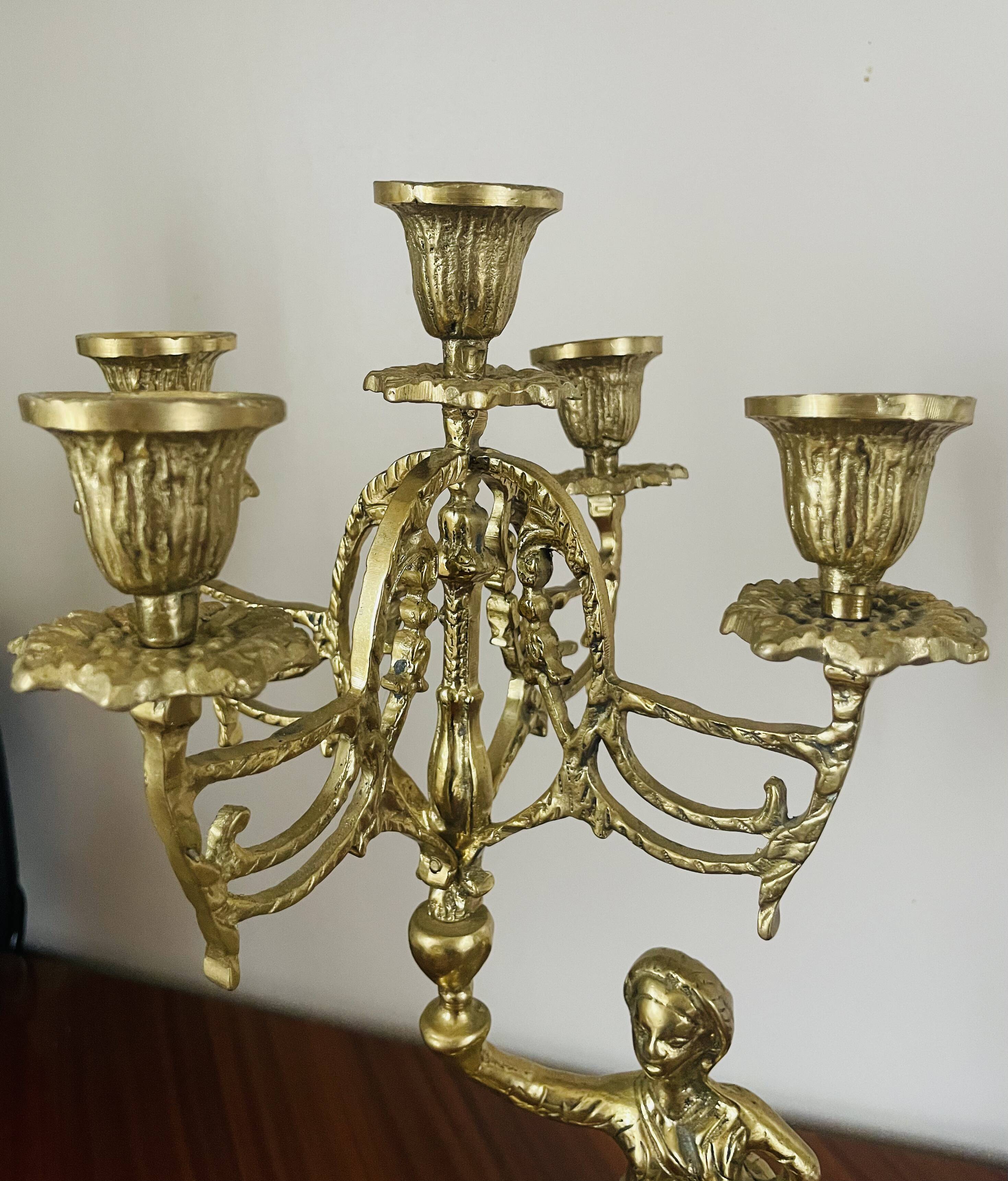 Pair of candelabra Candle holders Antique in gilded bronze style