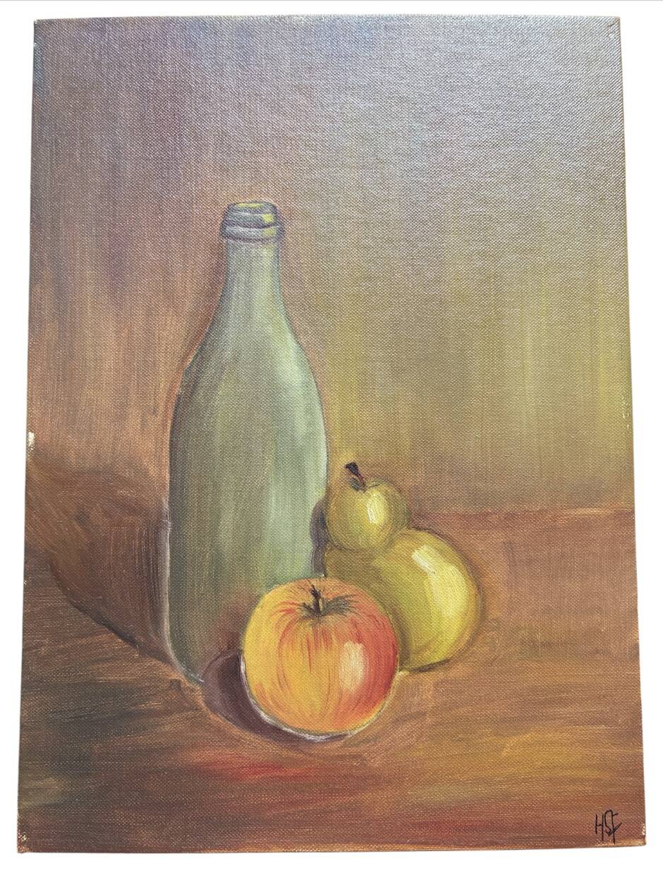 Still life oil on cardboard canvas