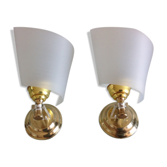 Pair of brass and perspex white /vintage 50-60s wall light