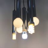 Vintage chrome metal waterfall pendant light with 7 lights Doria Leuchten. 70s