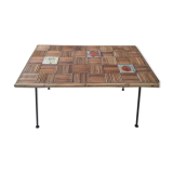 Rattan coffee table and 1950s ceramics