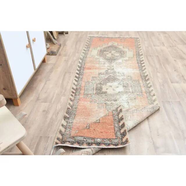 1970s Turkish Oushak Handmade Wool Cotton Orange Runner Rug 85x266