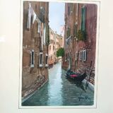 Watercolor depicting a glimpse of a canal in Venice or Chioggia signed