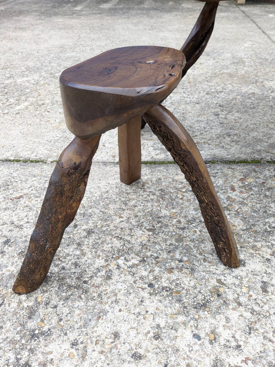 Table basse et deux tabourets brutaliste vintage 1950