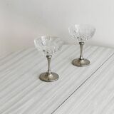 Set of 2 vintage glasses in metal and thick chiseled glass