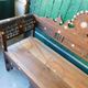 Old syrian wooden bench and mother-of-pearl inlay