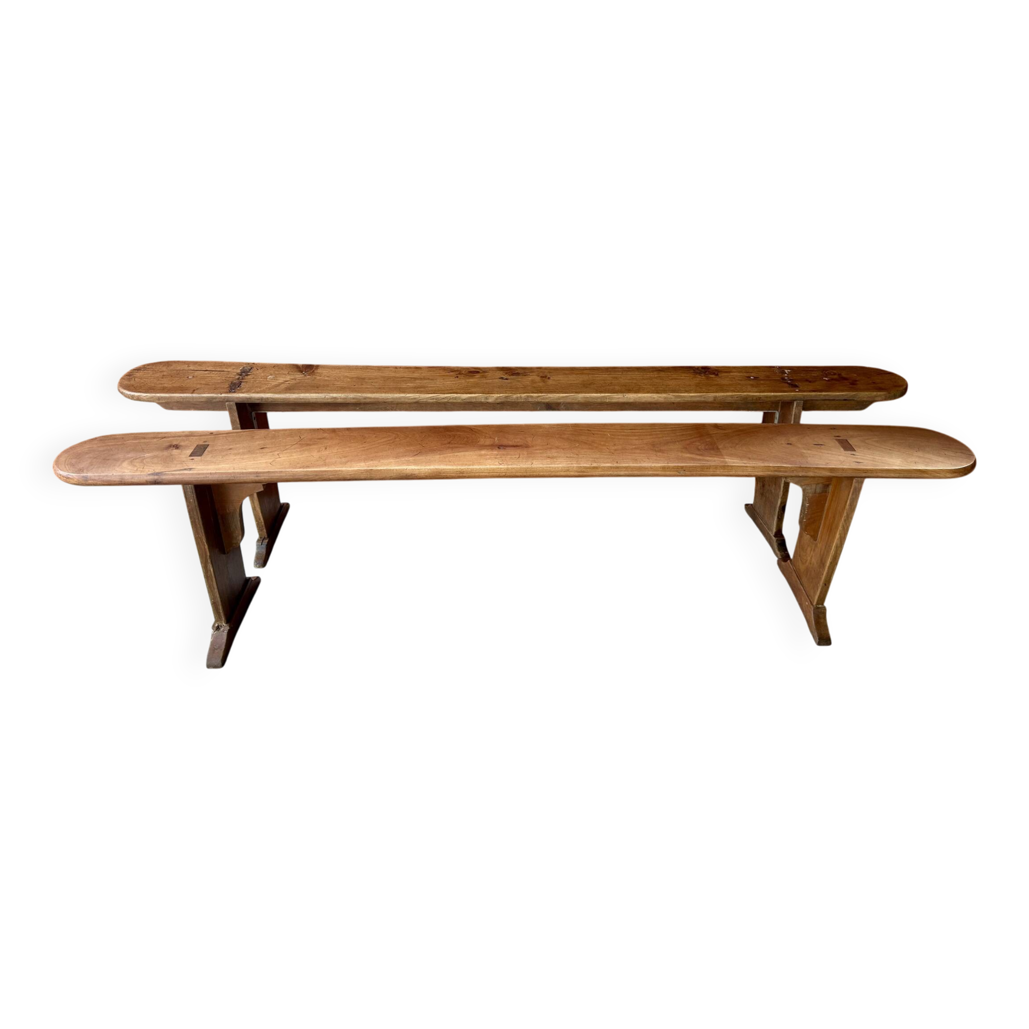 Pair of wooden farm benches