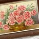 Antique oil painting on cardboard, bouquet of carnations, signed and dated 1899