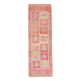 Pink & Orange Vintage Turkish Runner Rug, 103x326Cm