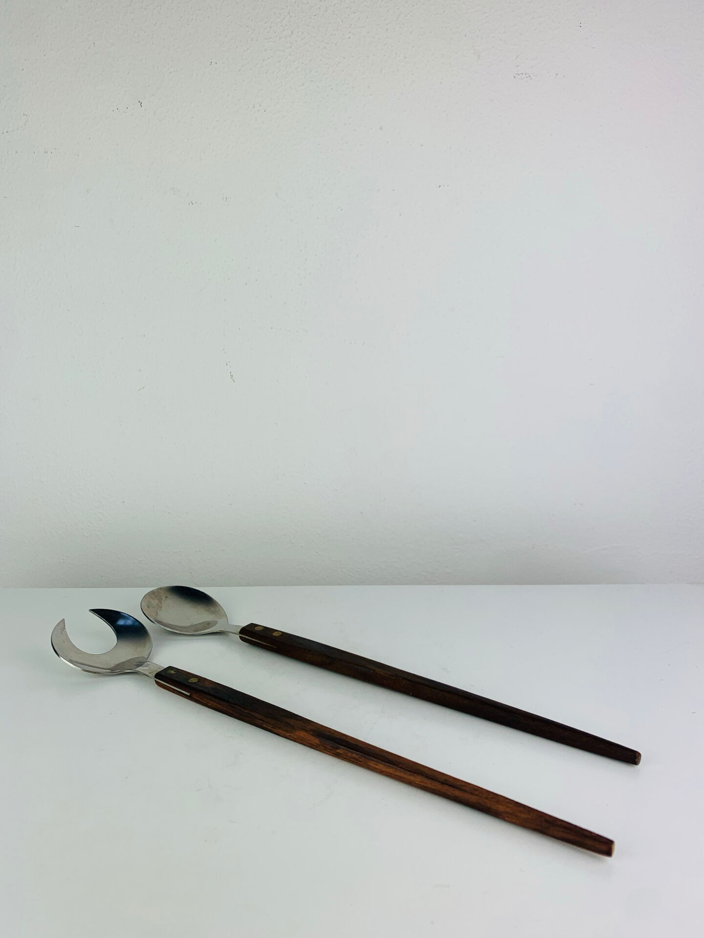 Teak and stainless steel salad cutlery in Scandinavian style, 1960s.