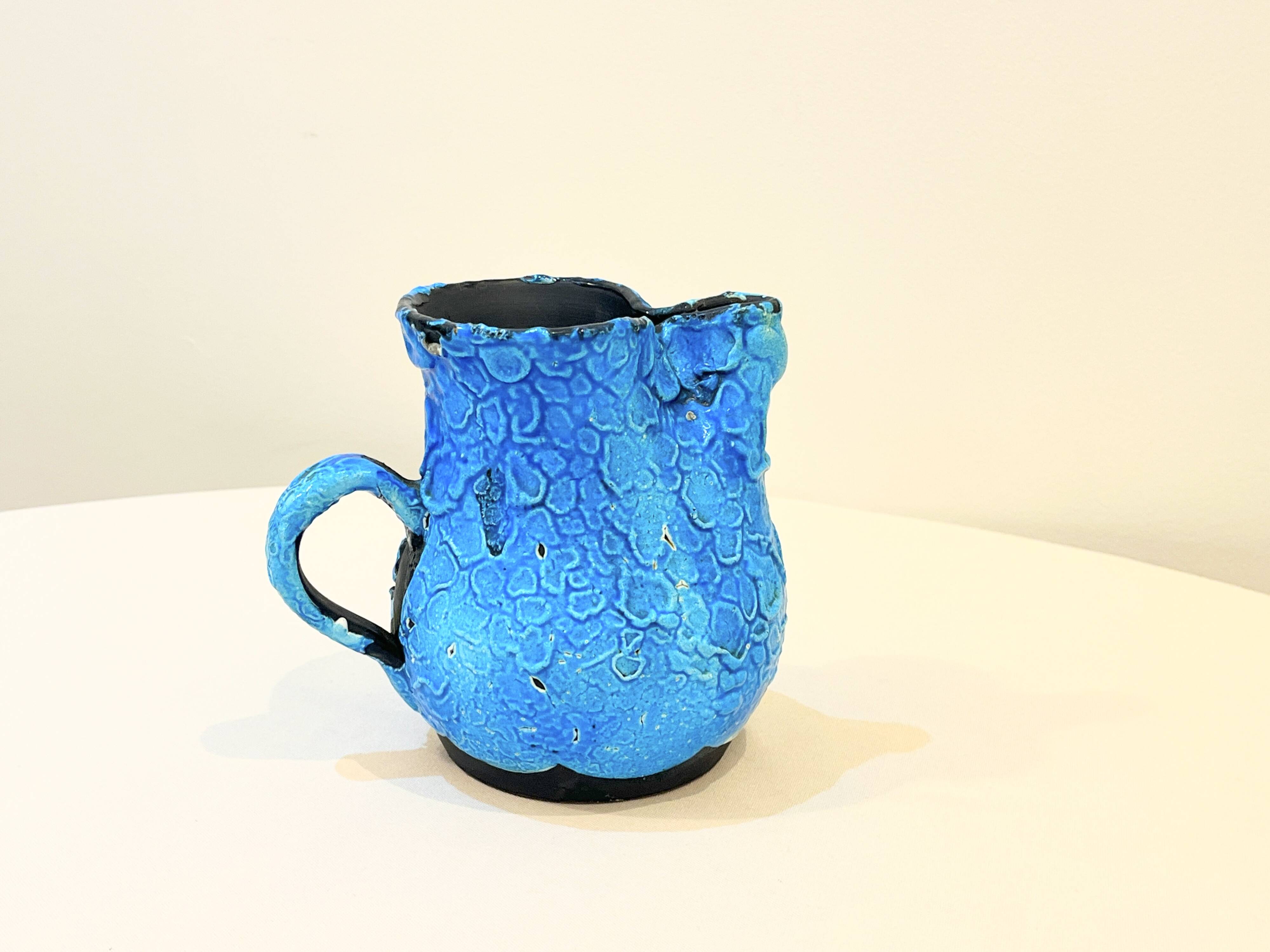 Pitcher Vase Fat Lava ceramic stoneware blue black 1960 Glacier enamels Cyclope Pottery Annecy Charles
