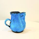 Pitcher Vase Fat Lava ceramic stoneware blue black 1960 Glacier enamels Cyclope Pottery Annecy Charles
