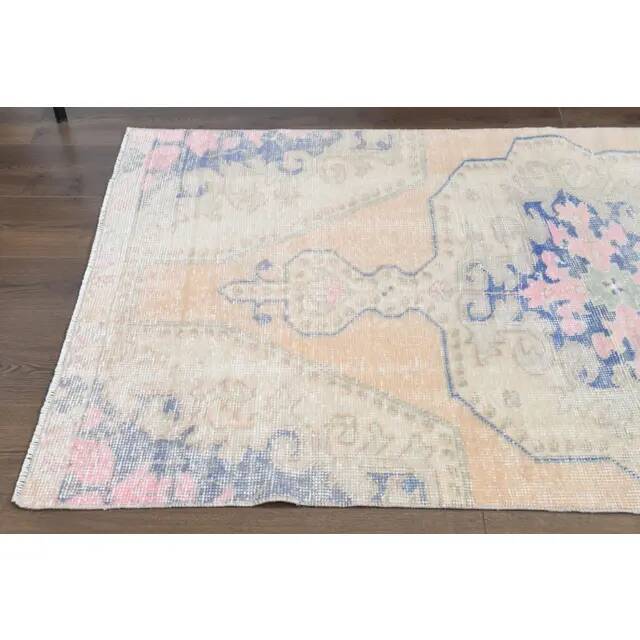 Vintage Turkish Oushak Handmade Wool Cotton Orange Area Rug 100x195