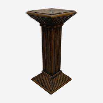 Patinated brown pencil reed rattan bamboo pedestal, 1960s - 1970s
