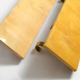 Two 1960s large Aldo Tura shelves made of wood and goatskin in beige
