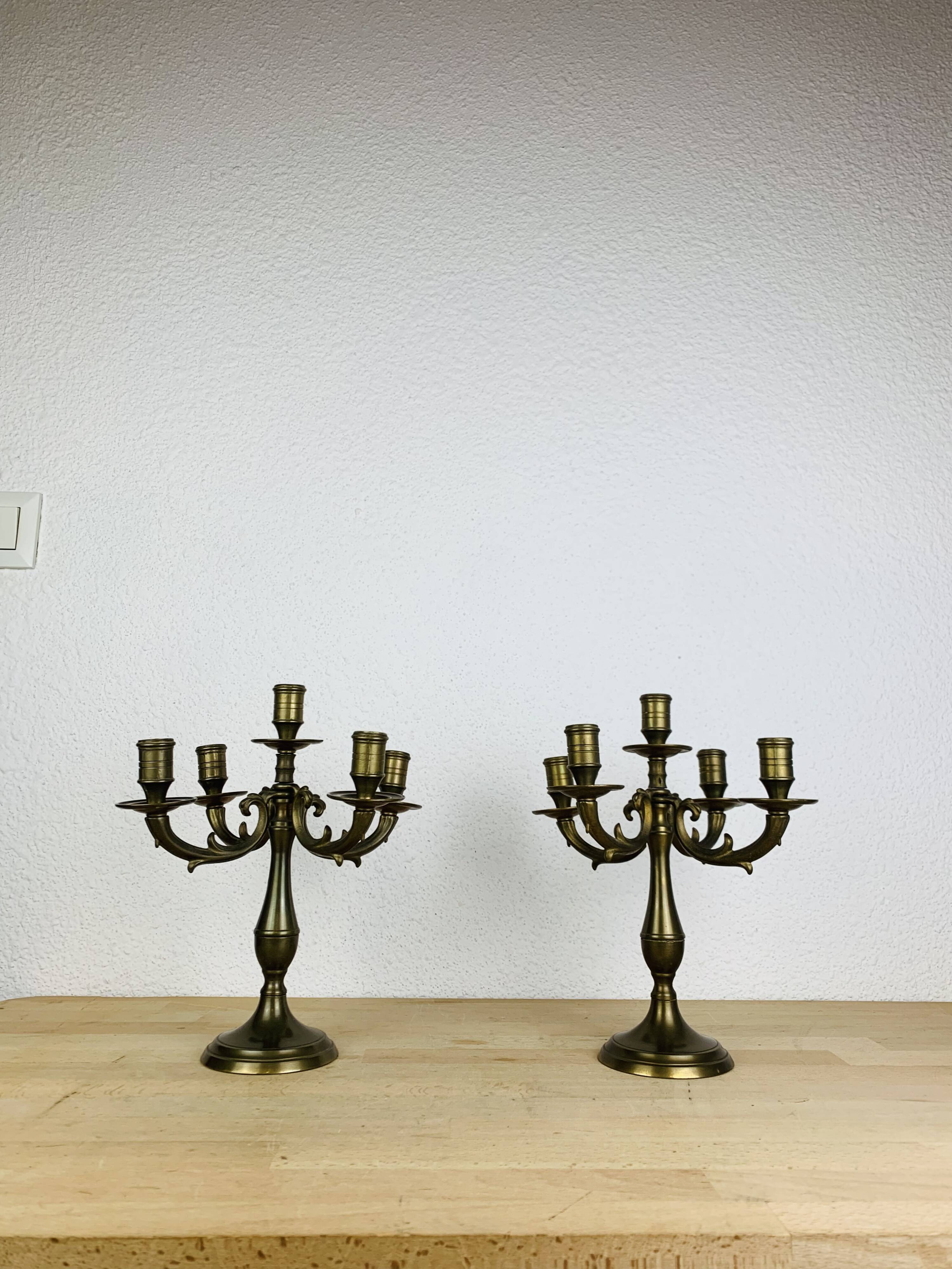 Pair of classic, vintage style gilded brass candlesticks